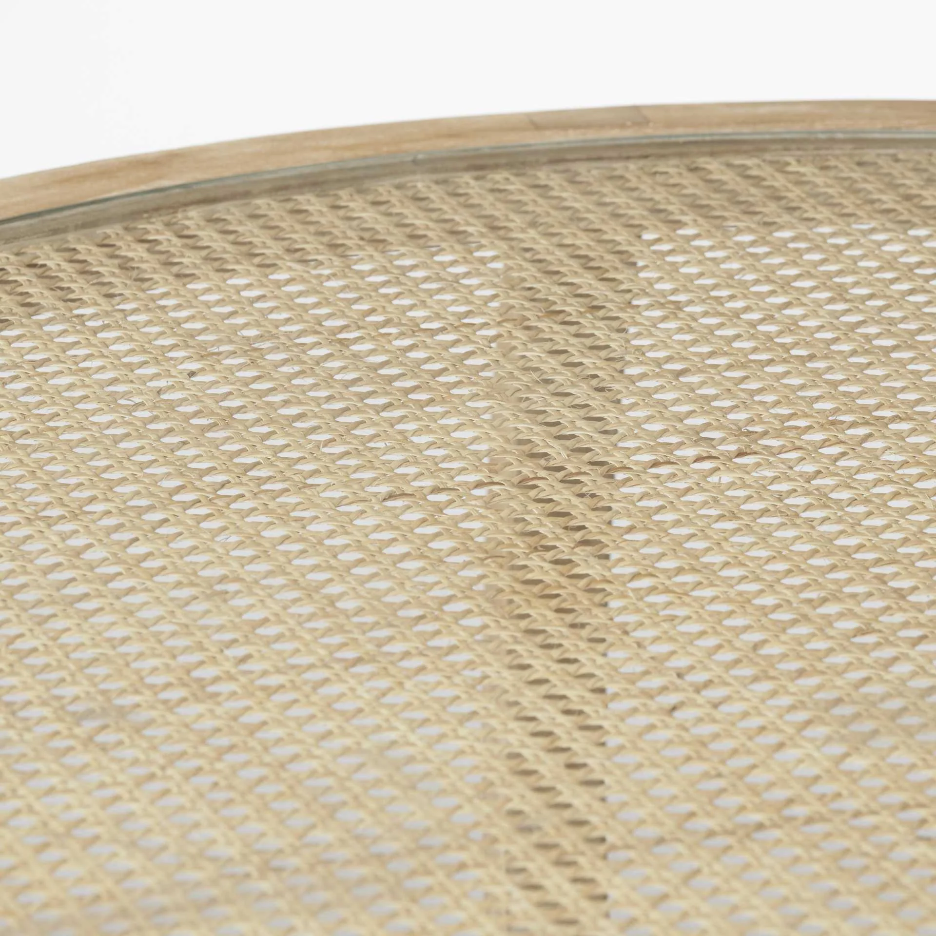 S2 41.5' Round Woven Cane Glass Top and Solid Wood Coffee Tables By Homeroots - Image 4