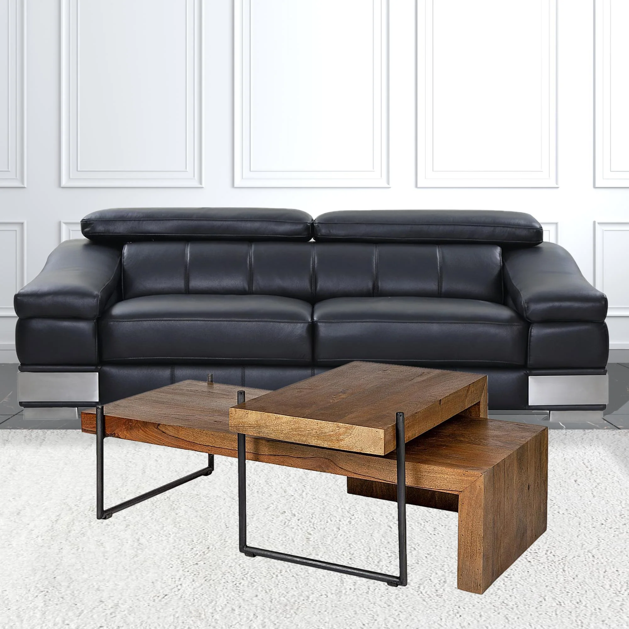 S2 Solid Wood Black Metal Nesting Coffee Tables By Homeroots - Image 3