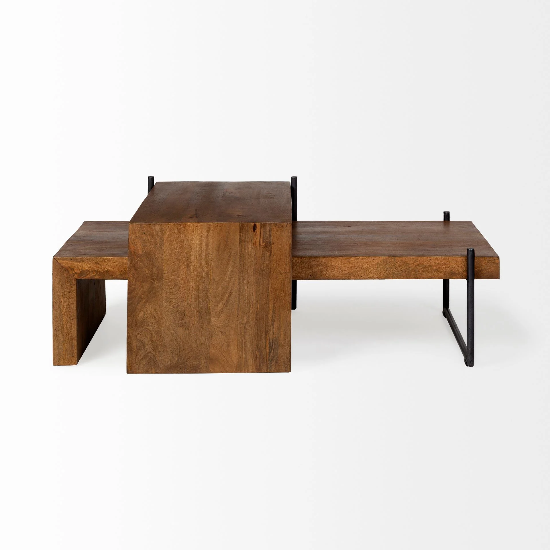 S2 Solid Wood Black Metal Nesting Coffee Tables By Homeroots - Image 5