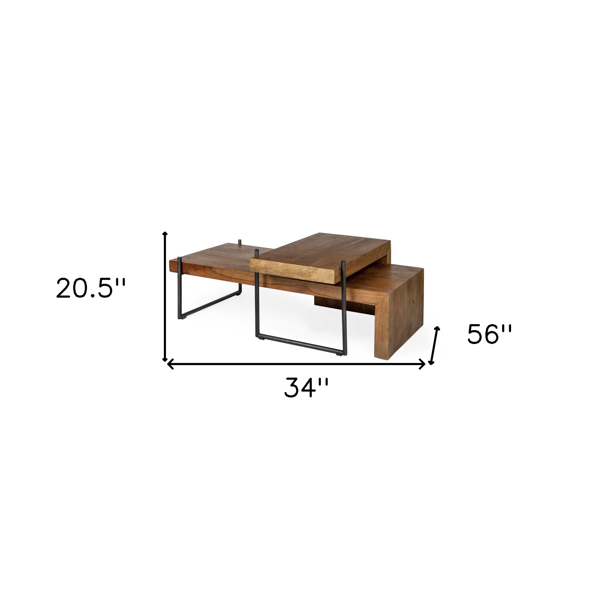 S2 Solid Wood Black Metal Nesting Coffee Tables By Homeroots - Image 8