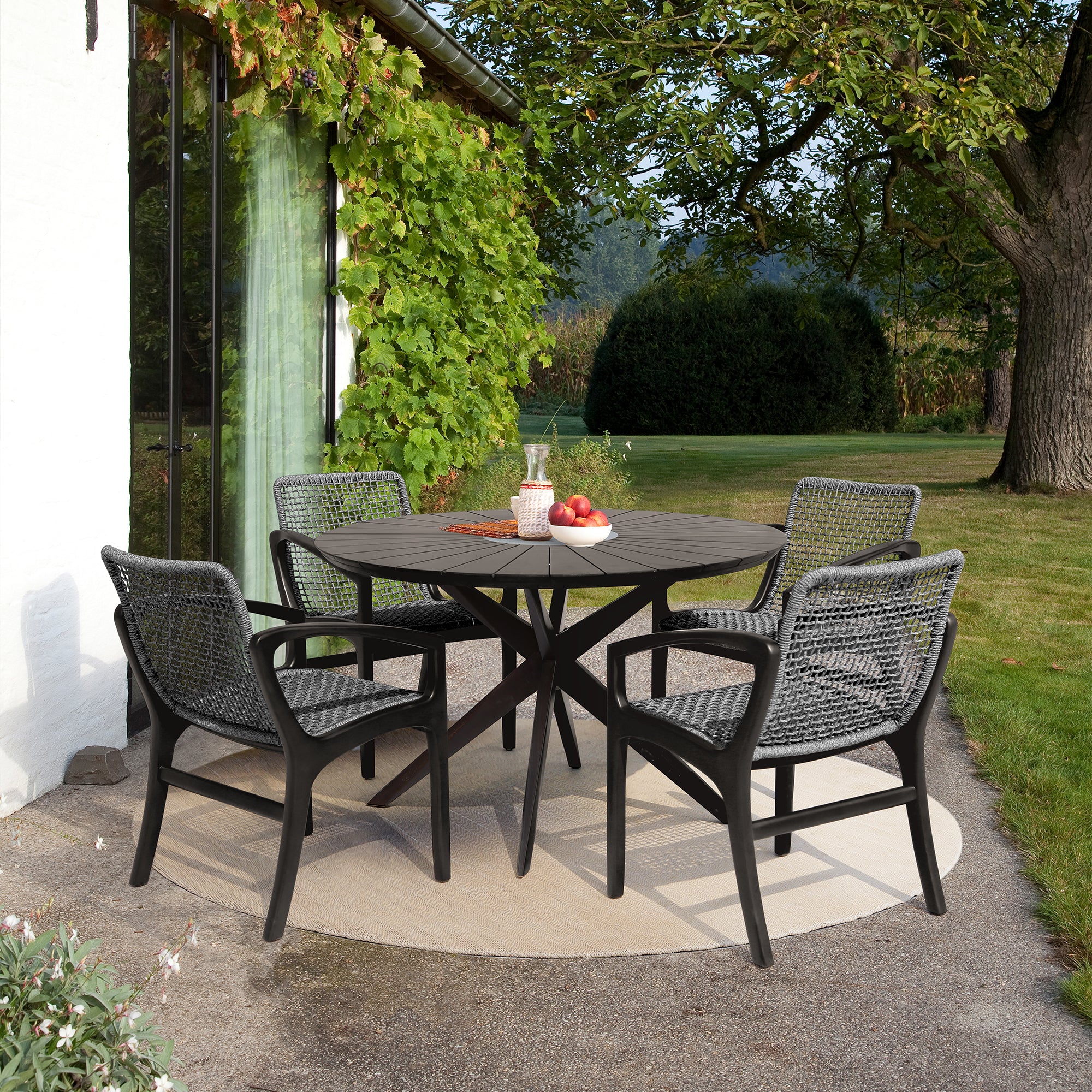 Sachi and Brighton 5 Piece Dining Set in Light Eucalyptus Wood with Charcoal Rope  By Armen Living - Image 11