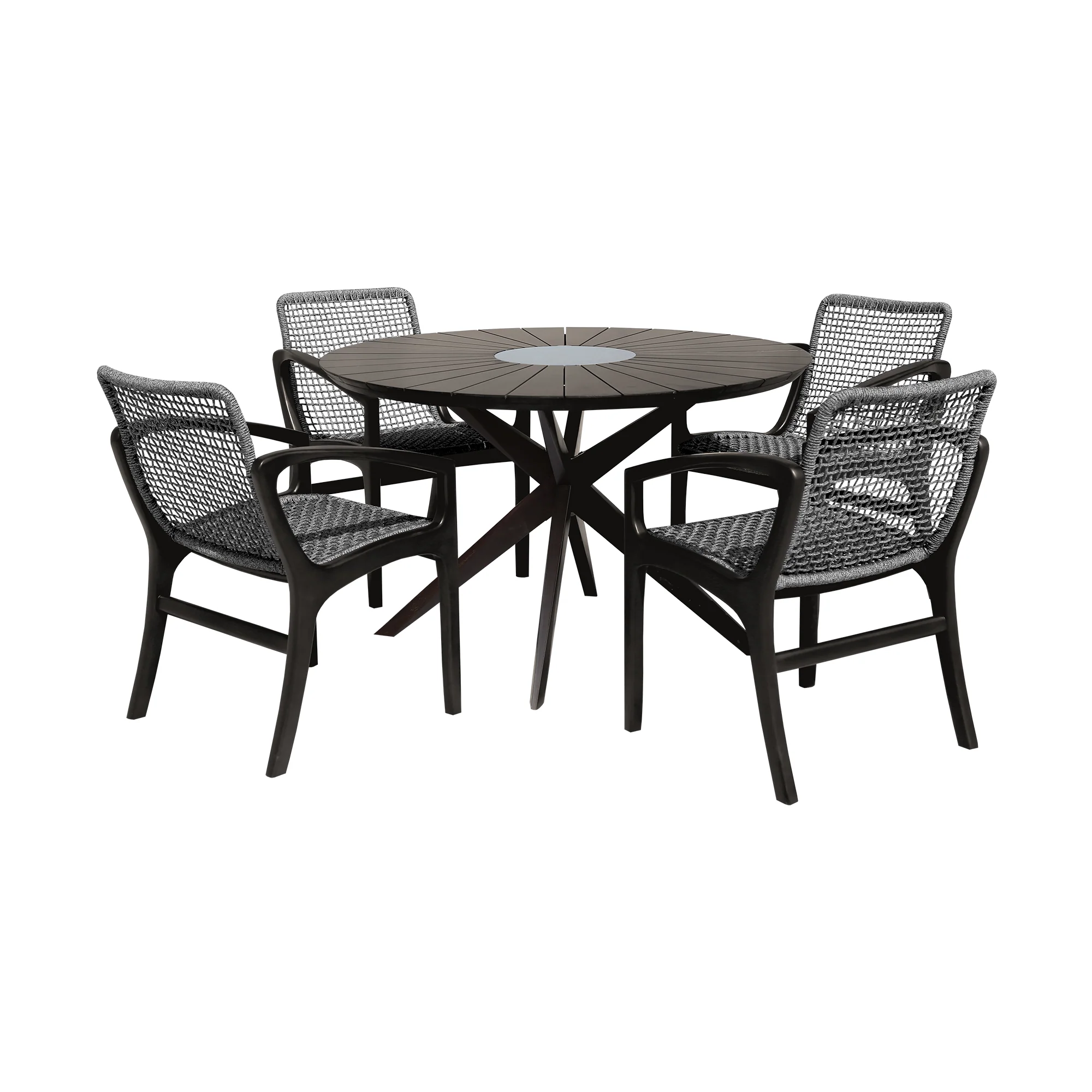 Sachi and Brighton 5 Piece Dining Set in Light Eucalyptus Wood with Charcoal Rope  By Armen Living - Image 12
