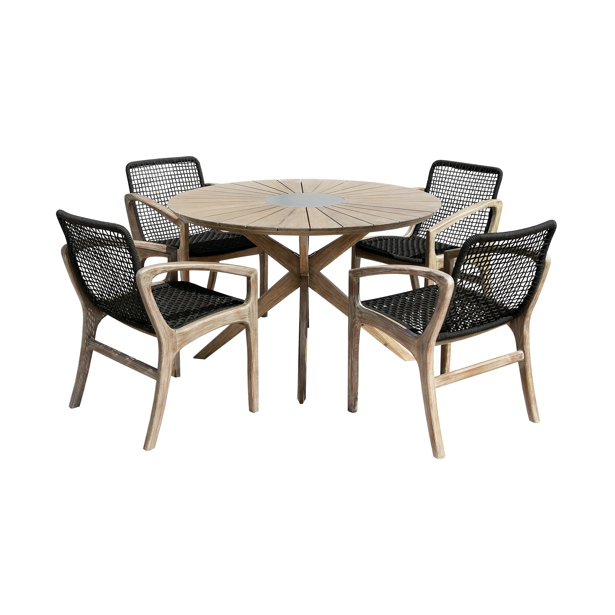 Sachi and Brighton 5 Piece Dining Set in Light Eucalyptus Wood with Charcoal Rope  By Armen Living - Image 2