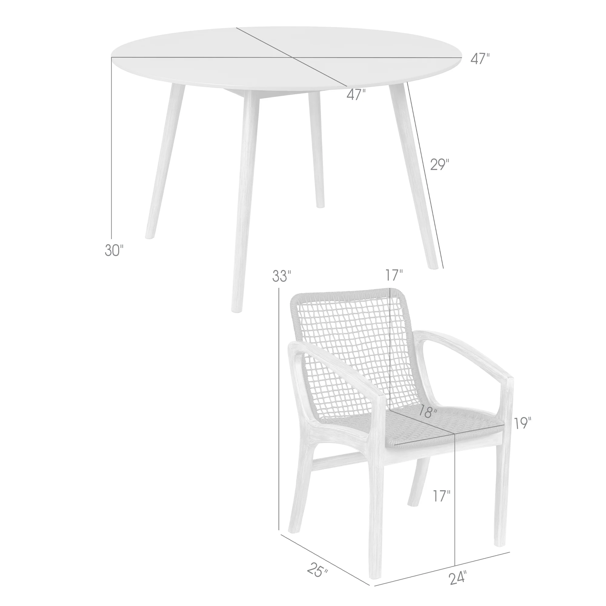 Sachi and Brighton 5 Piece Dining Set in Light Eucalyptus Wood with Charcoal Rope  By Armen Living - Image 9