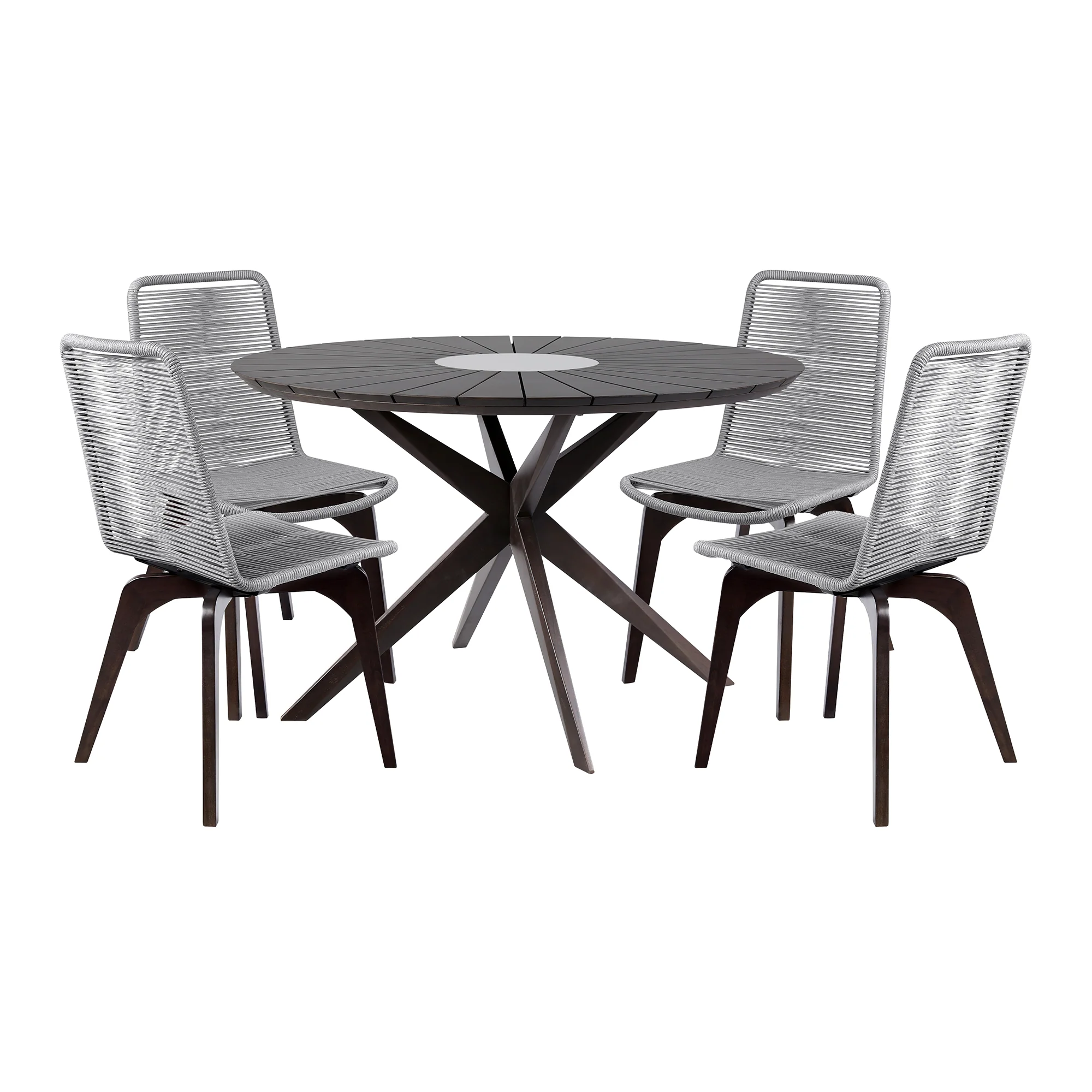 Sachi and Island Outdoor 5 Piece Dark Eucalyptus and Concrete Dining Set By Armen Living - Image 2