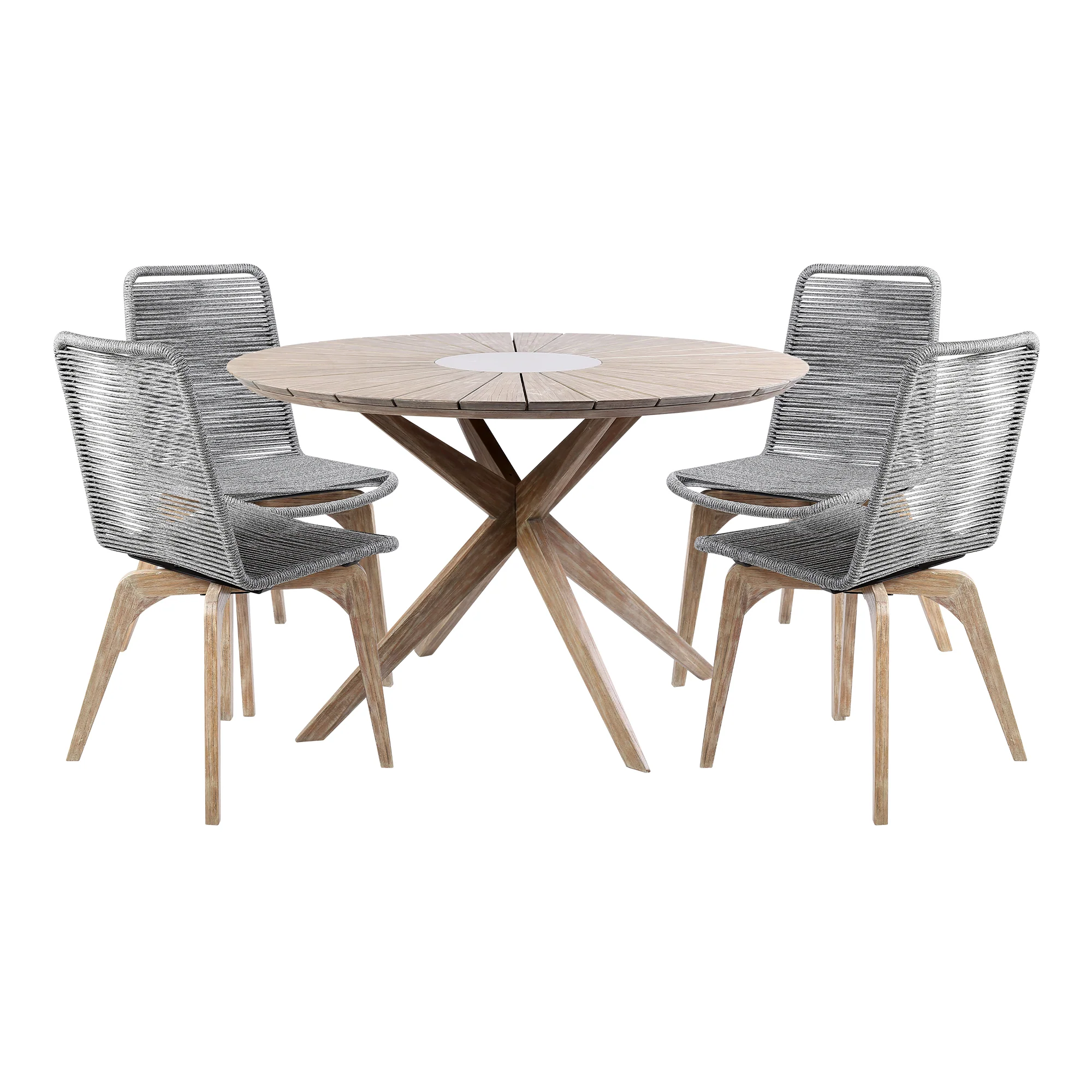 Sachi and Island Outdoor 5 Piece Light Eucalyptus and Concrete Dining Set By Armen Living - Image 2