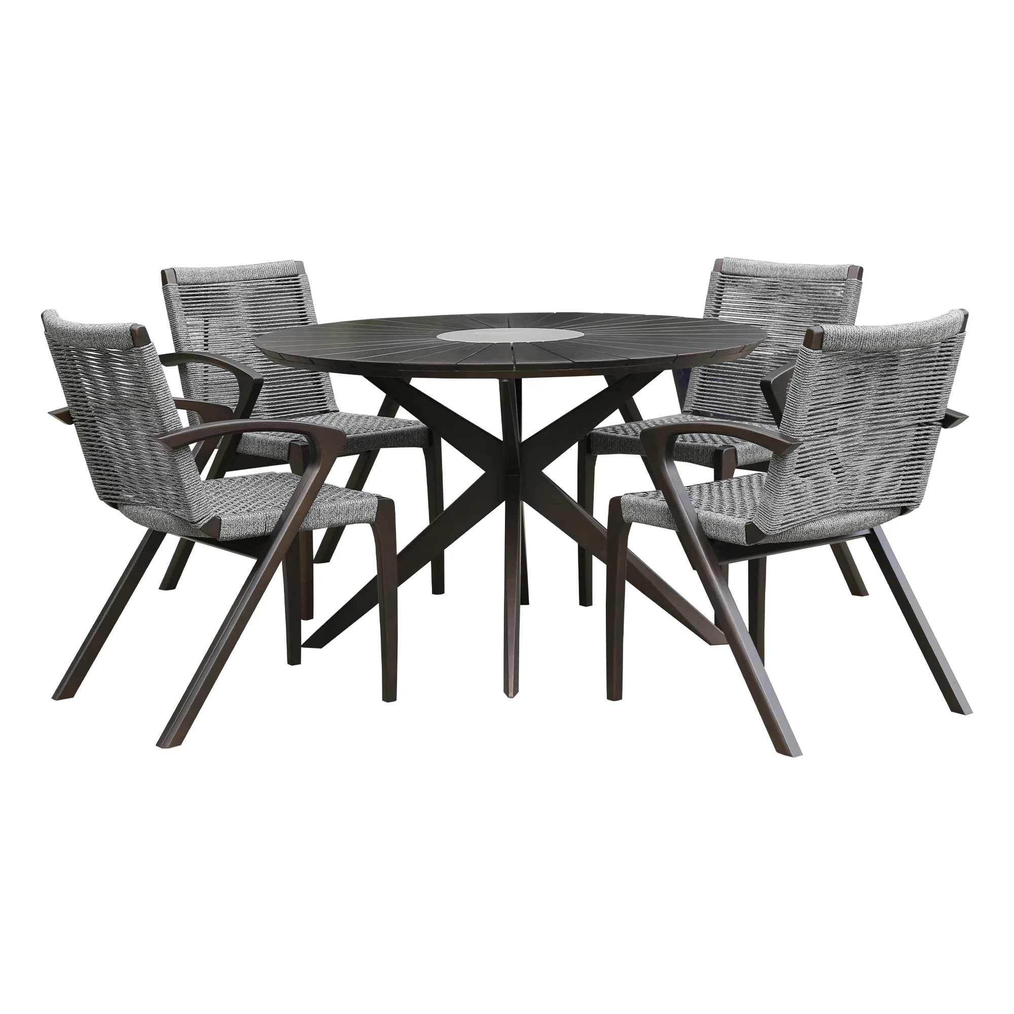 Sachi and Nabila Outdoor 5 Piece Dark Eucalyptus and Concrete Dining Set By Armen Living - Image 2