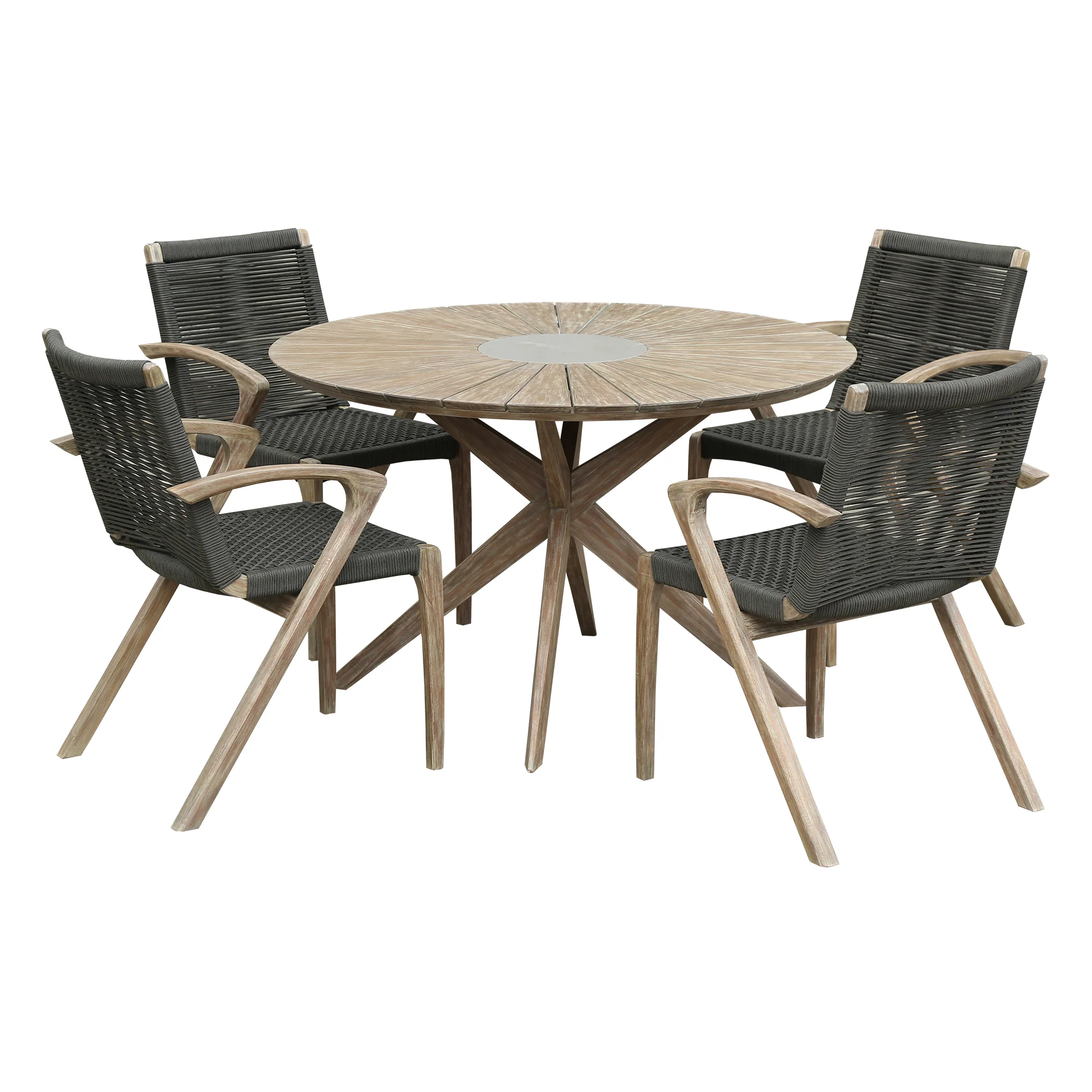 Sachi and Nabila Outdoor 5 Piece Light Eucalyptus and Concrete Dining Set By Armen Living - Image 2