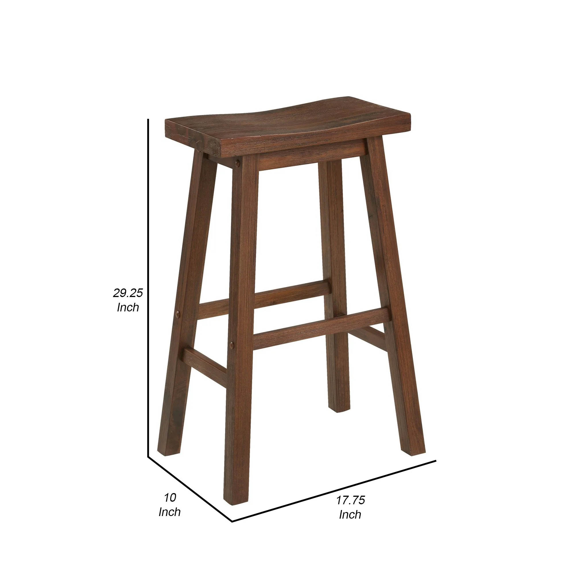 Saddle Design Wooden Barstool With Grain Details Brown By Benzara - Image 5