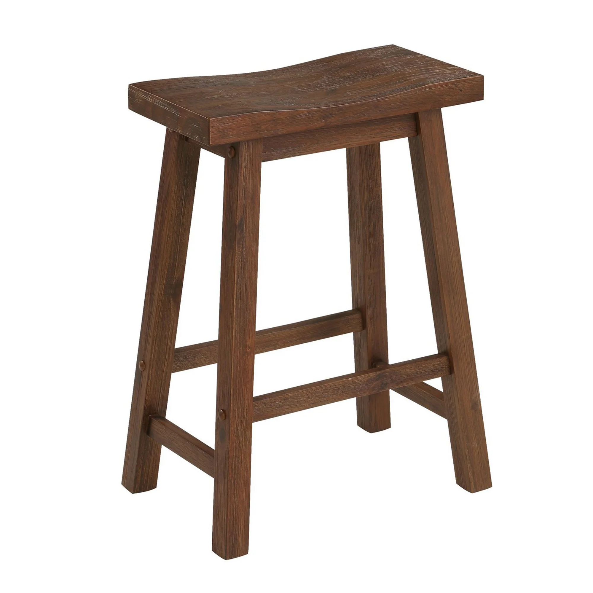 Saddle Design Wooden Counter Stool with Grain Details, Brown By Benzara - Image 2