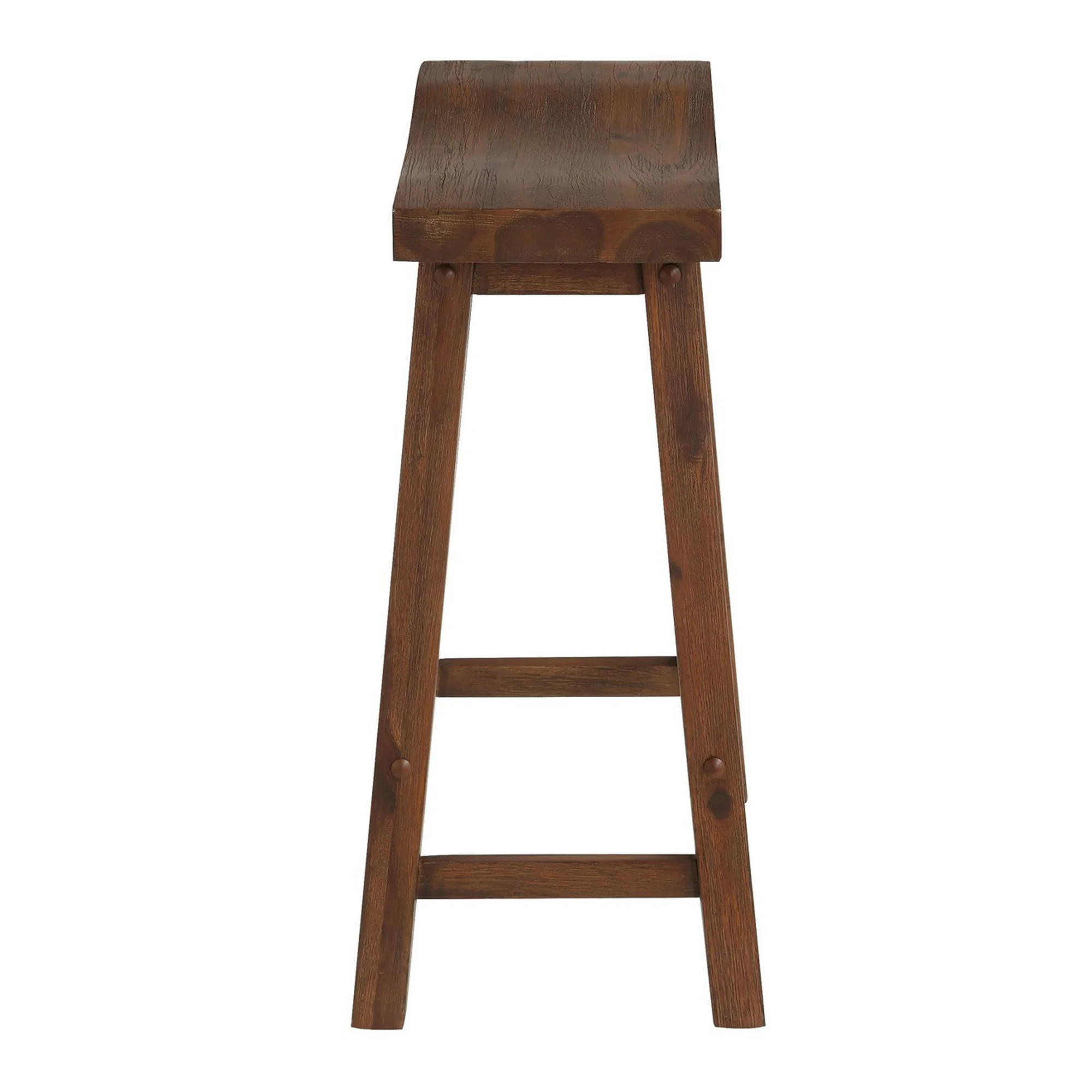 Saddle Design Wooden Counter Stool with Grain Details, Brown By Benzara - Image 4