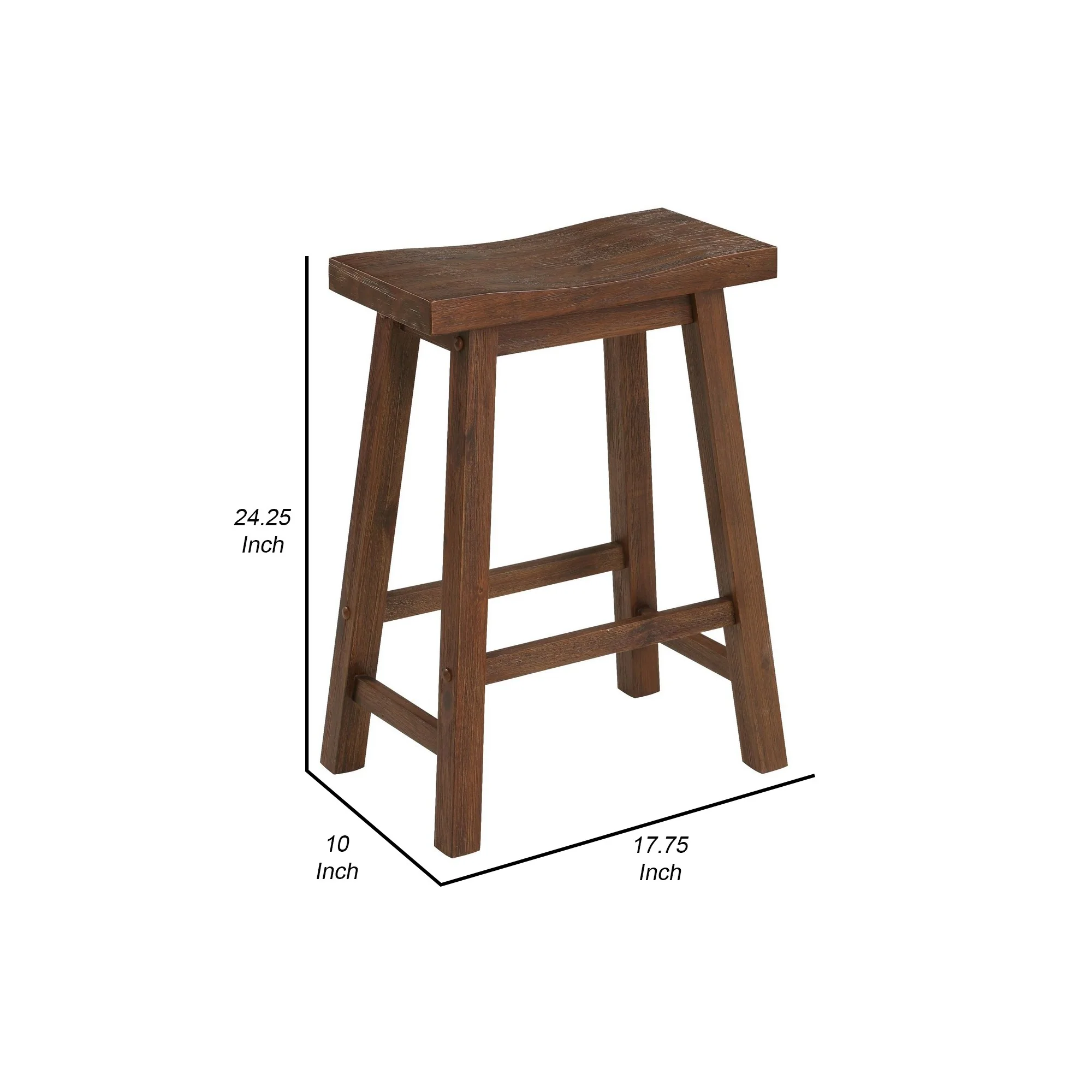 Saddle Design Wooden Counter Stool with Grain Details, Brown By Benzara - Image 6
