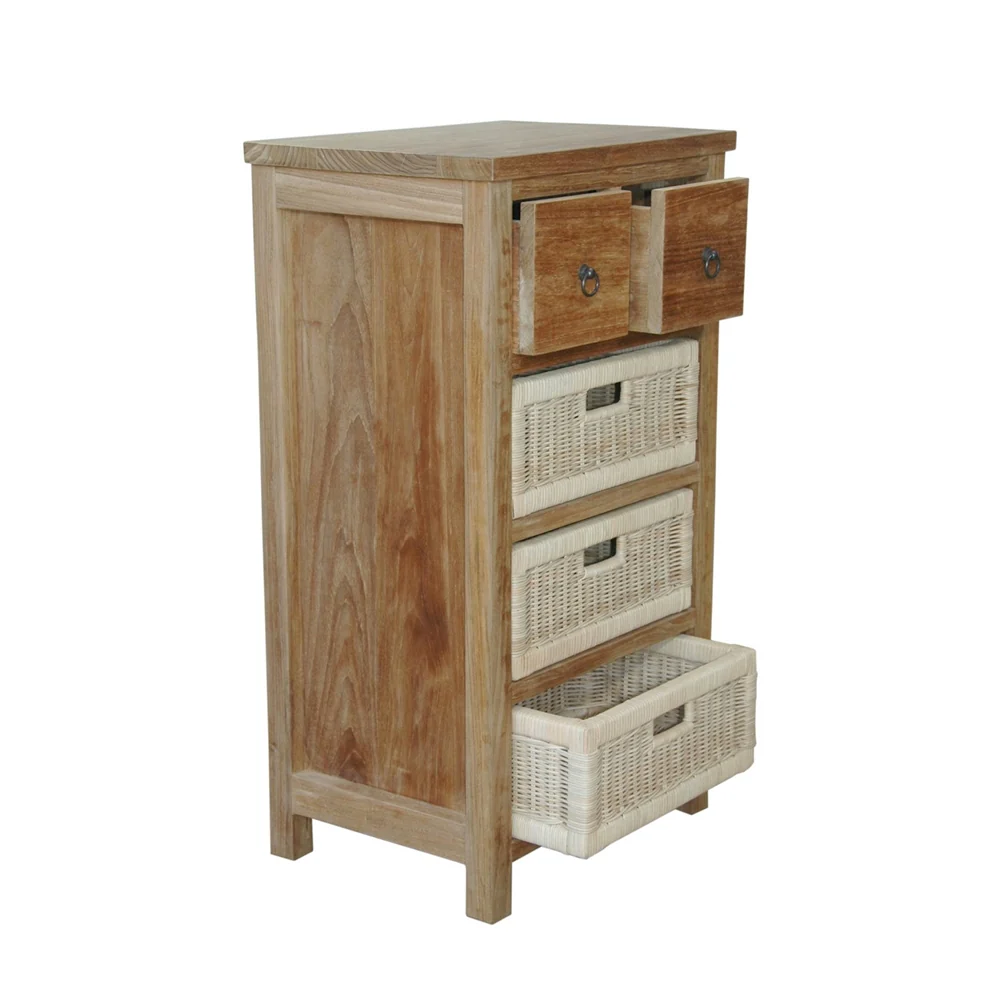 Safari Occasional Table W/ Drawer & Rattan Baskets By Anderson Teak - Image 3