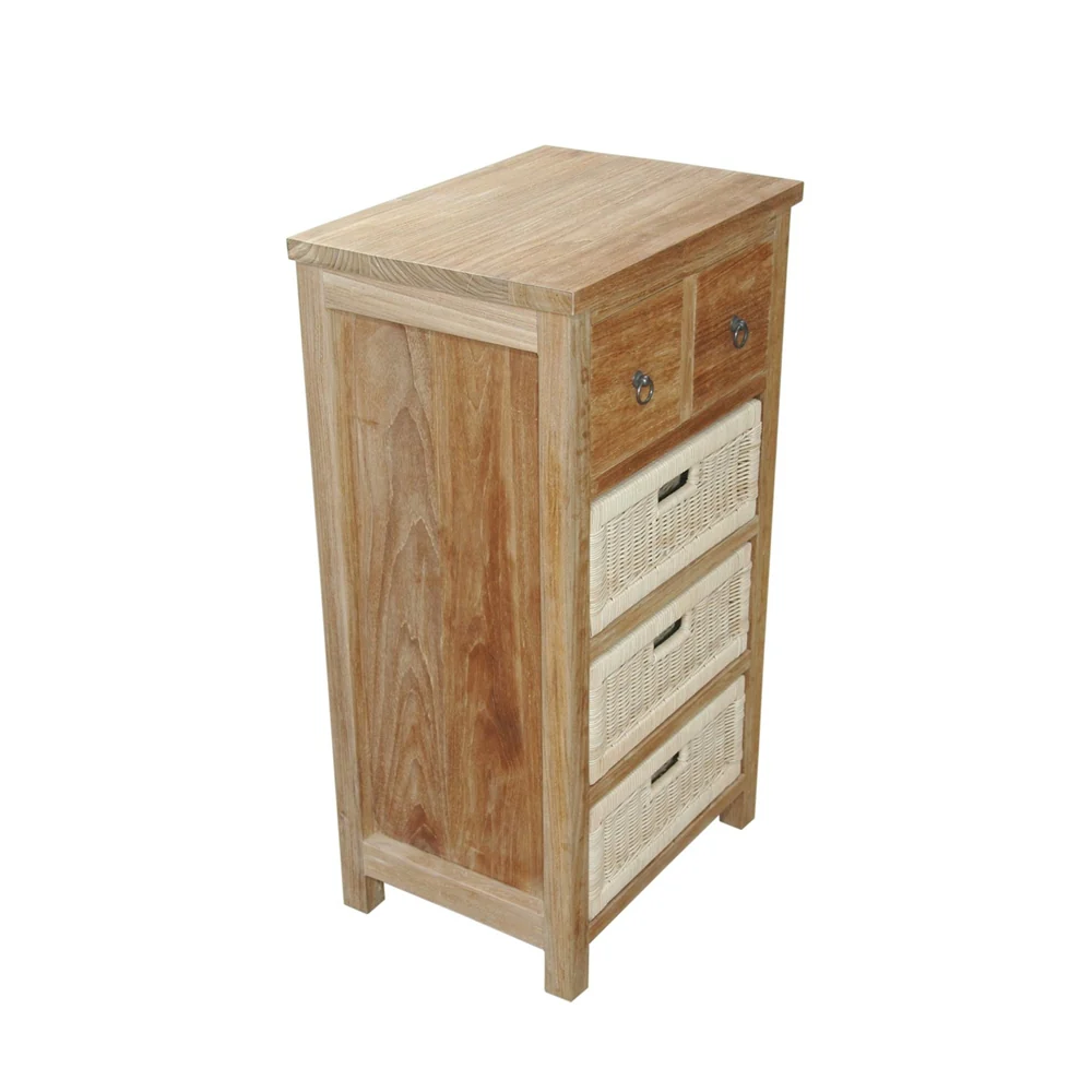 Safari Occasional Table W/ Drawer & Rattan Baskets By Anderson Teak - Image 4
