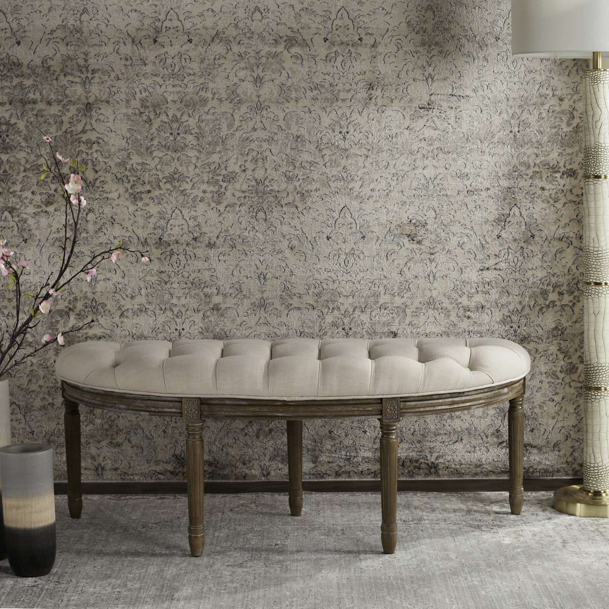 Safavieh Abilene Tufted Rustic Semi Circle Bench - Beige - Image 3