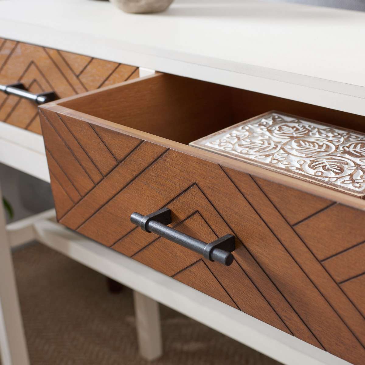 Safavieh Ajana 2 Drawer Console - Distressed White W - Image 3