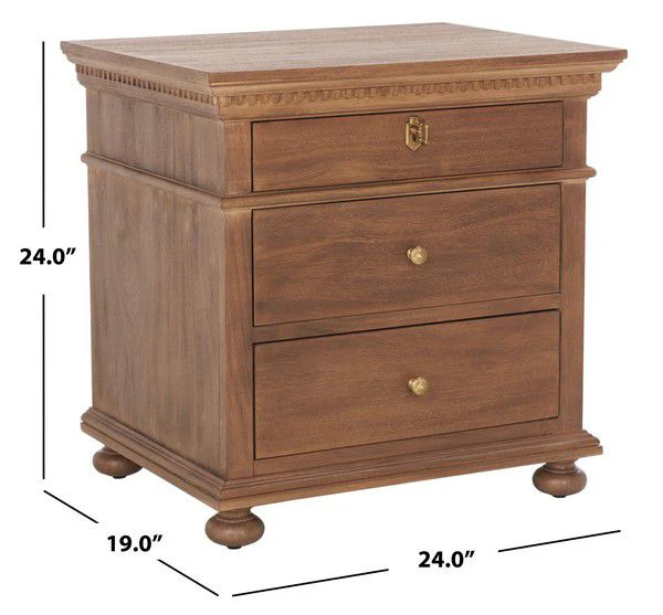 Safavieh Allisyn 3 Drawer Wd Nightstand - Brown - Image 3