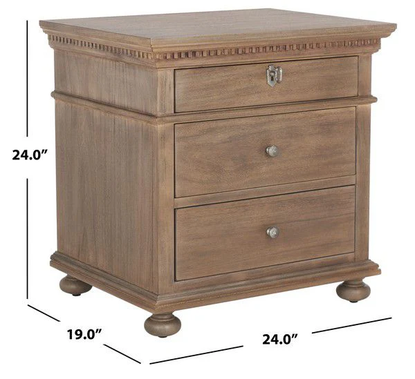 Safavieh Allisyn 3 Drawer Wd Nightstand - Light Brown - Image 3
