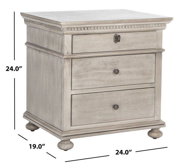 Safavieh Allisyn 3 Drawer Wd Nightstand - Light Gray - Image 3