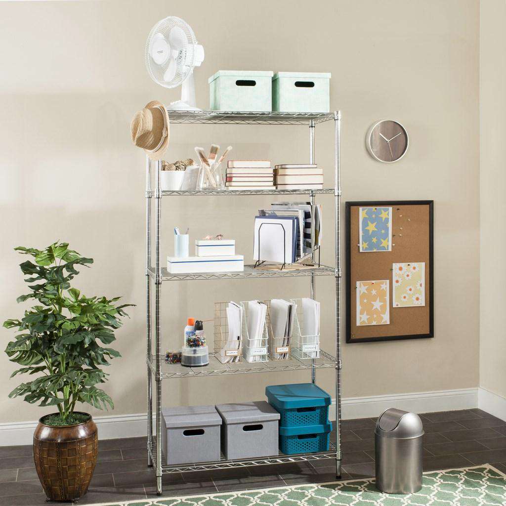 Safavieh Alpha 5 Tier Chrome Wire Shelving (35 In W X 18 In D X 71 In H) - Chrome - Image 2
