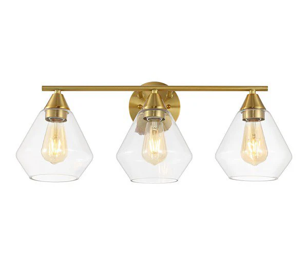 Safavieh Amani, 3 Light, 24 Inch, Brass/Clear, Iron Wall Sconce - Brass - Image 2