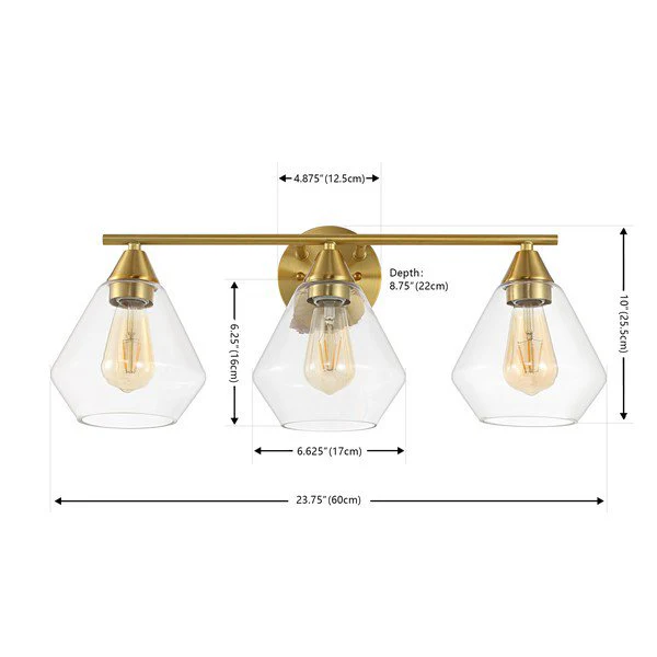 Safavieh Amani, 3 Light, 24 Inch, Brass/Clear, Iron Wall Sconce - Brass - Image 3