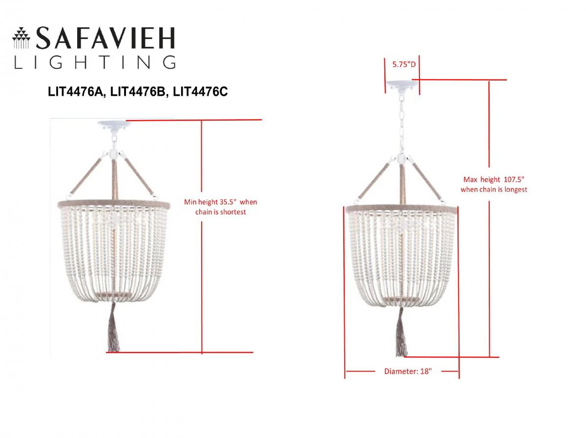 Safavieh Angie 3 Light Cream 18-Inch Dia Beaded Pendant - Cream - Image 3