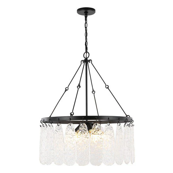 Safavieh Aremythia, 6 Light, 25 Inch, Black/Clear, Iron/Glass Chandelier - Black - Image 2