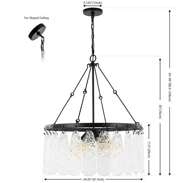 Safavieh Aremythia, 6 Light, 25 Inch, Black/Clear, Iron/Glass Chandelier - Black - Image 3