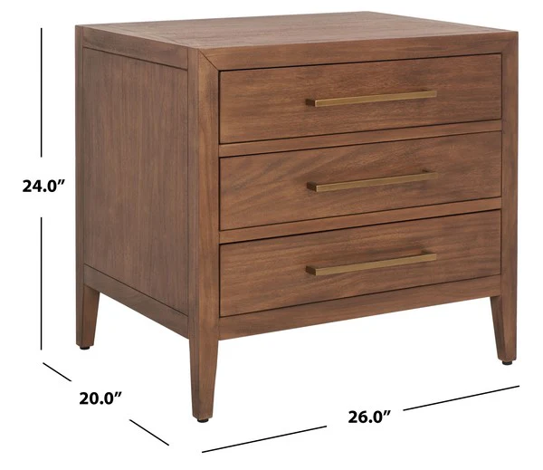 Safavieh Ariella 3 Drawer Wd Nightstand - Brown - Image 3
