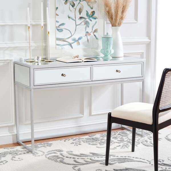 Safavieh Aster 2 Drawer Mirrored Desk - Silver - Image 4