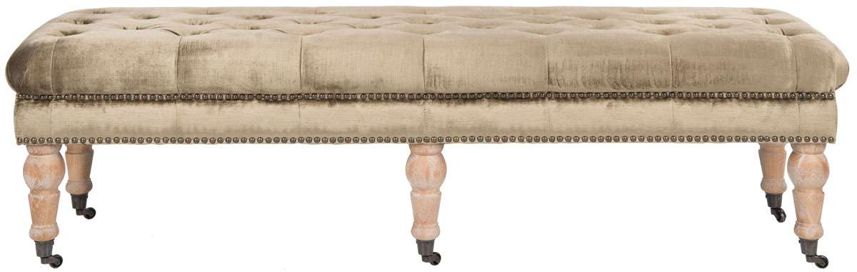 Safavieh Barney Tufted Bench - Brass Nail Heads - Antique Sage - Image 2