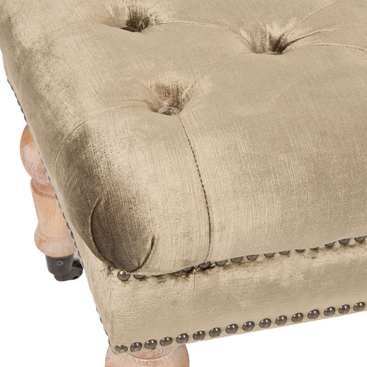 Safavieh Barney Tufted Bench - Brass Nail Heads - Antique Sage - Image 3