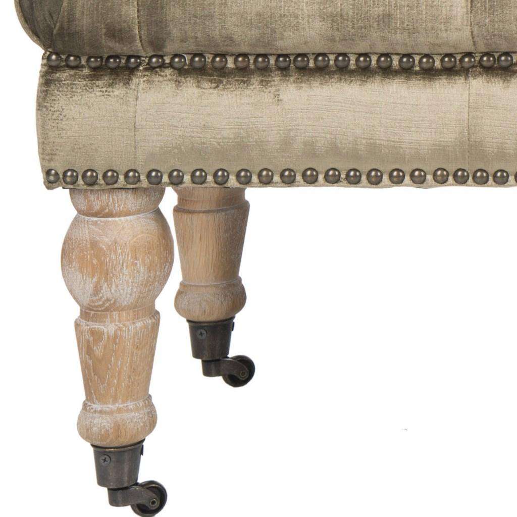 Safavieh Barney Tufted Bench - Brass Nail Heads - Antique Sage - Image 4
