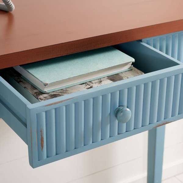 Safavieh Beale Console With Storage Drawer - Blue With Oak - Image 3