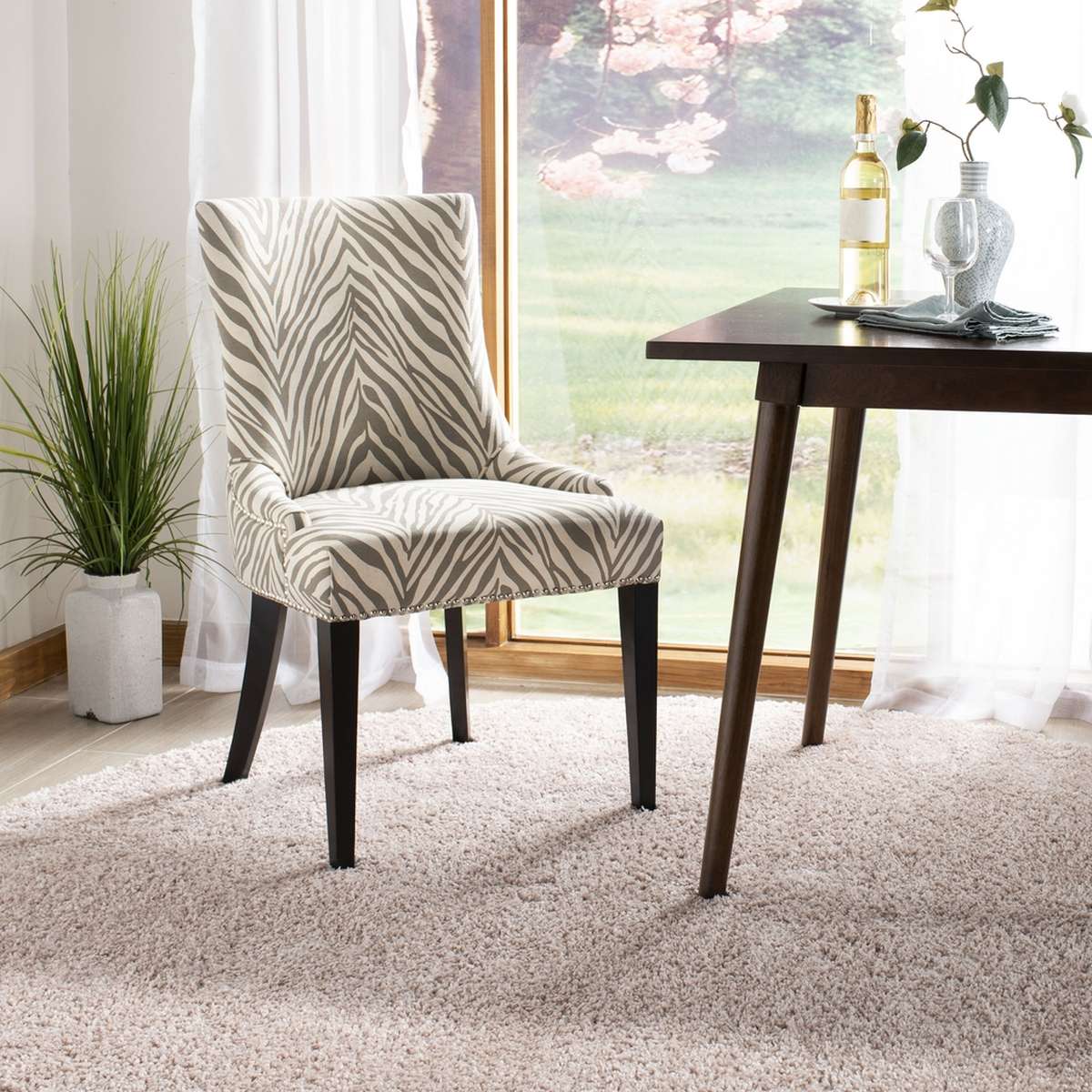 Safavieh Becca 19''H Grey/White Zebra Dining Chair - Silver Nail Heads - Ivory - Image 4