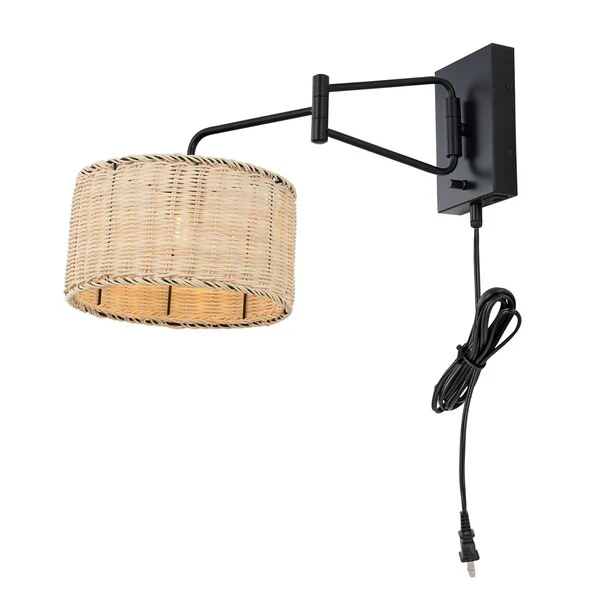 Safavieh Bramley, 21 Inch, Natural/Black, Rattan/Iron Wall Sconce W/ Usb Port Set Of 2 - Black - Image 3