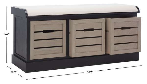 Safavieh Briar 3 Drawer Cushion Bench - Black Frame - Image 4