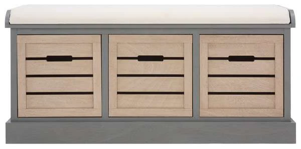 Safavieh Briar 3 Drawer Cushion Bench - Distressed Gray Frame - Image 2