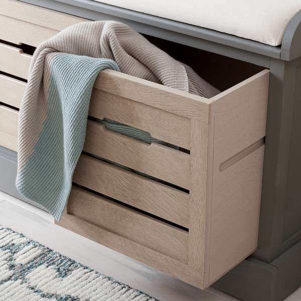 Safavieh Briar 3 Drawer Cushion Bench - Distressed Gray Frame - Image 3