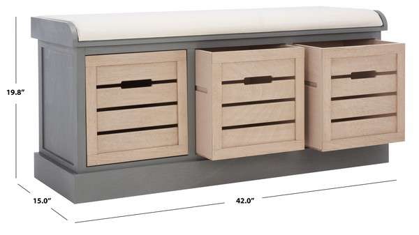 Safavieh Briar 3 Drawer Cushion Bench - Distressed Gray Frame - Image 4