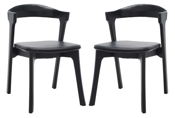 Safavieh Brylie Wood & Leather Chair Set Of 2 - Black - Image 4