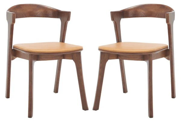 Safavieh Brylie Wood & Leather Chair Set Of 2 - Walnut - Image 4