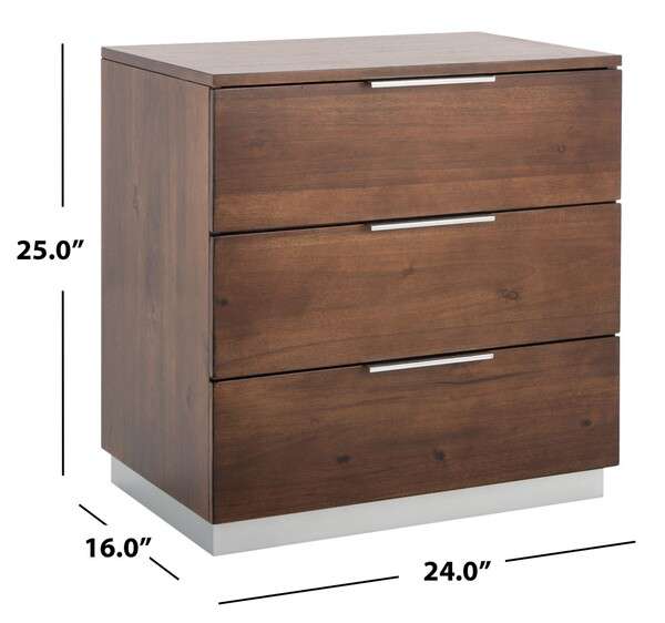 Safavieh Brylin 3 Drawer Nightstand - Walnut - Image 3