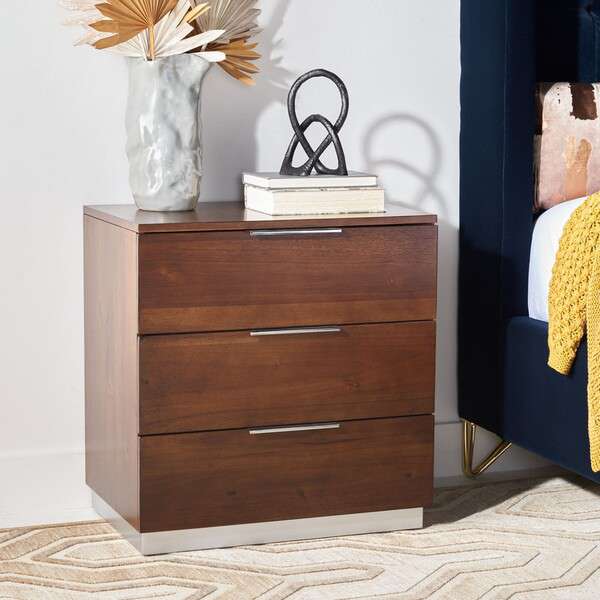 Safavieh Brylin 3 Drawer Nightstand - Walnut - Image 4