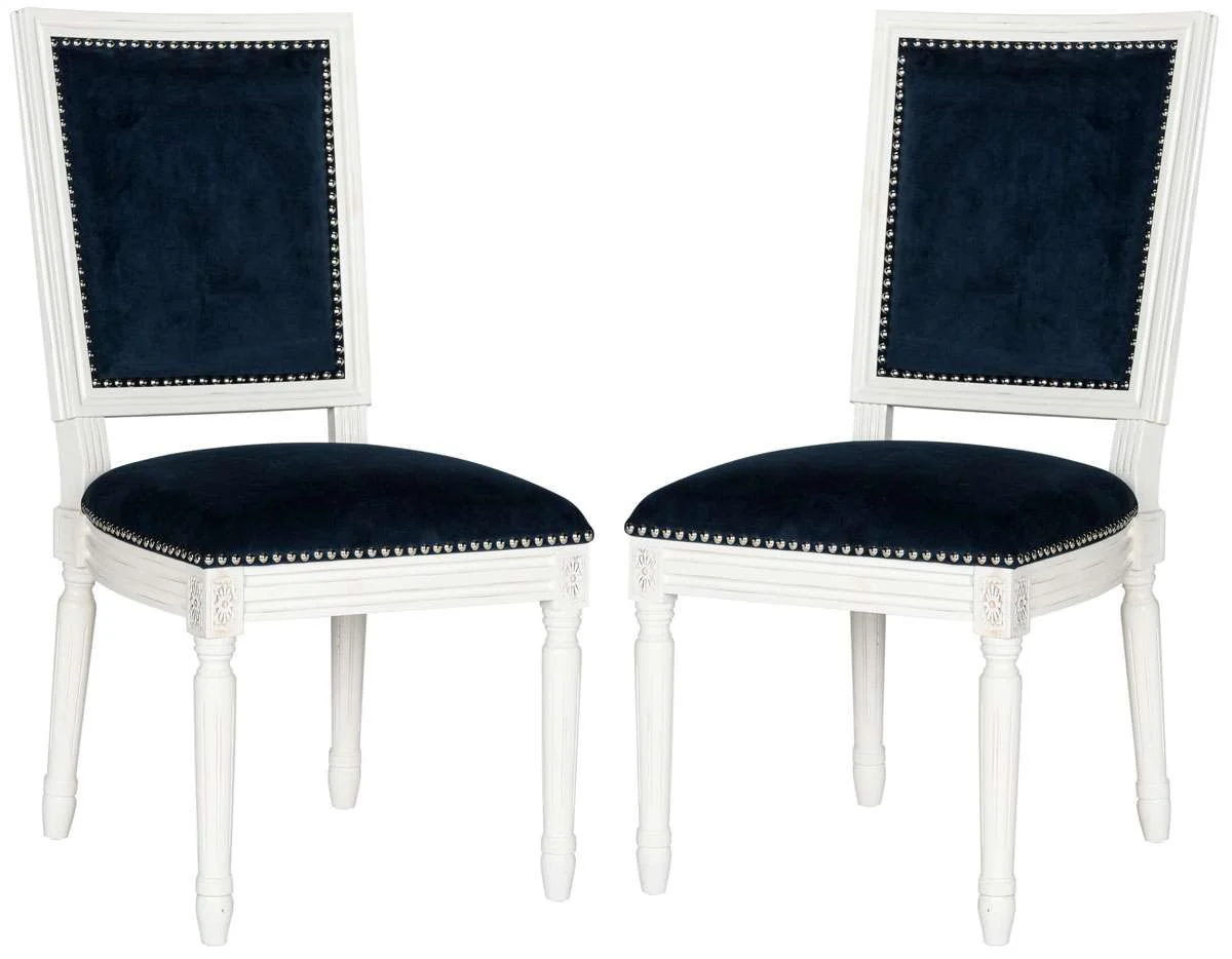 Safavieh Buchanan 19''H French Brasserie Velvet Rect Side Chair Set Of 2 - Silver Nail Heads Navy Velvet - Image 2