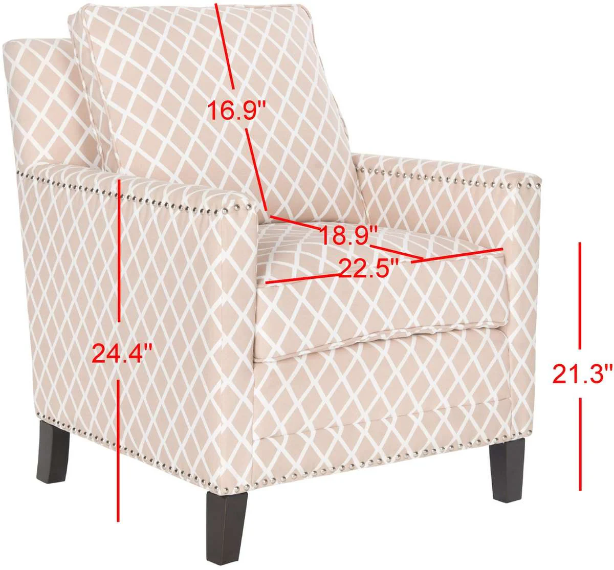 Safavieh Buckler Club Chair - Silver Nail Heads - Peach Pink - Image 3