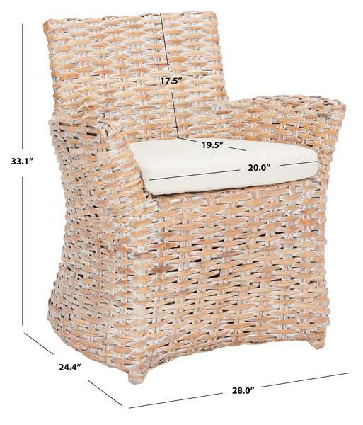 Safavieh Cabana Rattan Arm Chair - White Wash - Image 3