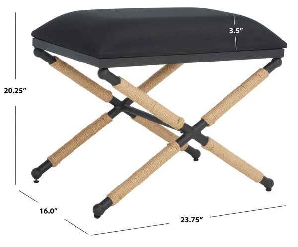 Safavieh Carmelo Hemp Wrapped Ottoman - Black - Image 3