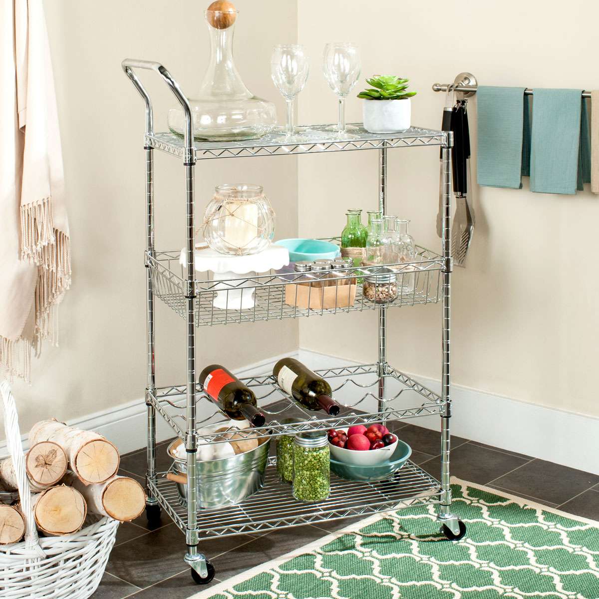 Safavieh Carmen 4 Tier Chrome Wire Adjustable Cart (23.6 In. W X 13.8 In. D X 39.3 In. H) - Chrome - Image 3